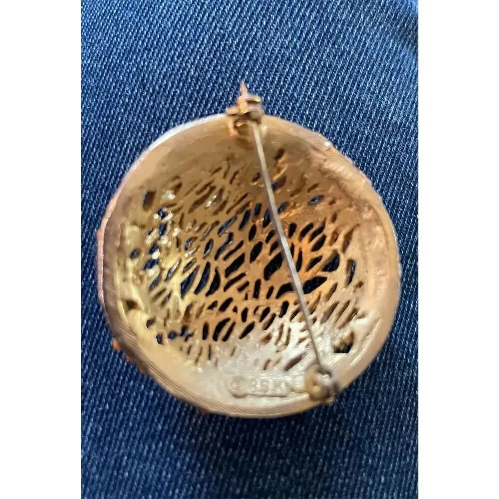 Vintage BSK Abstract Web Broach estate gold unique scarf pin 80's